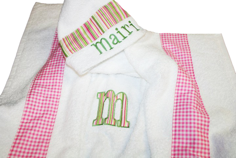 Pink and Green Stripes and Gingham Hooded Towel